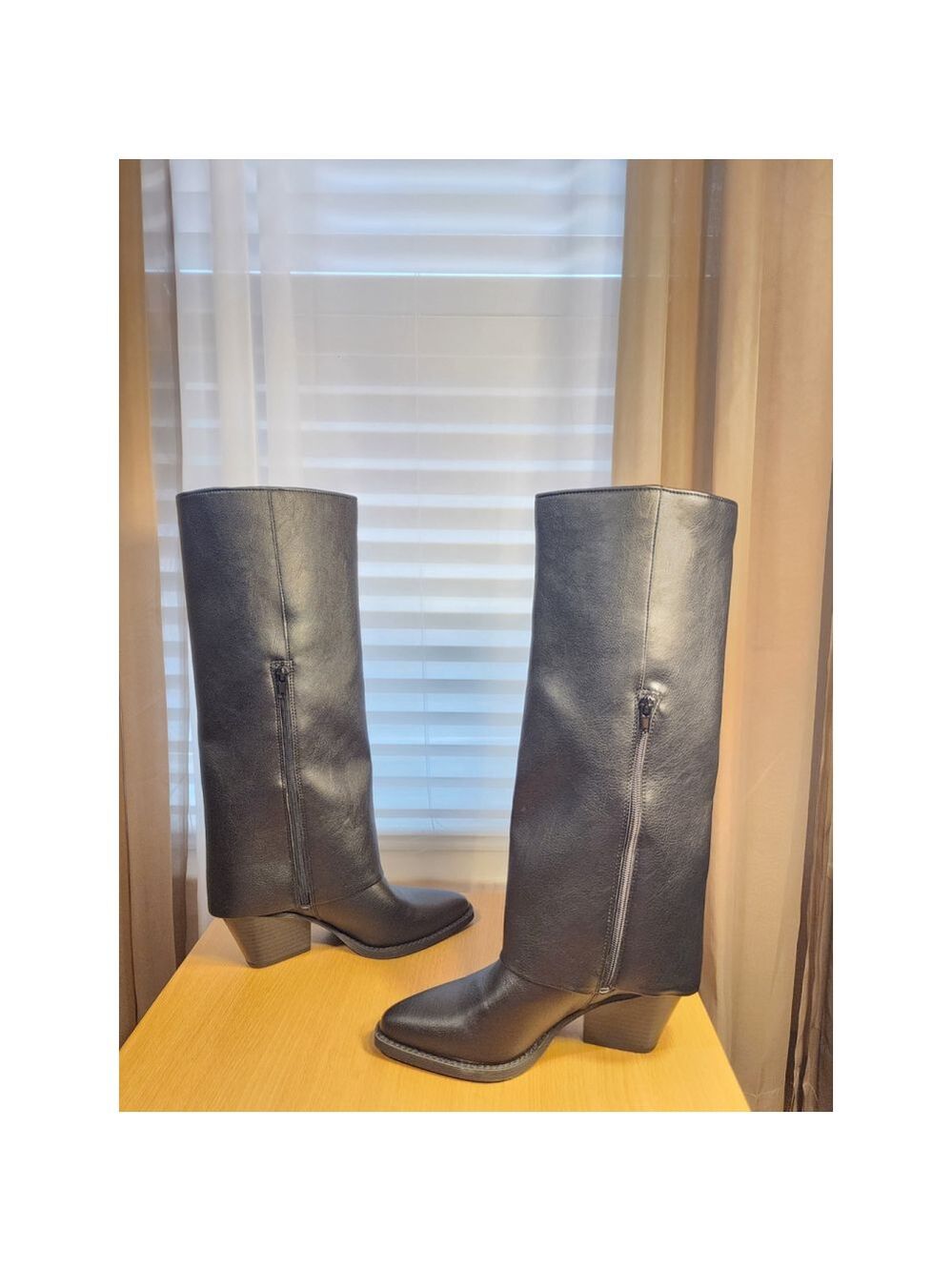 Zodiac Modern Foldover Statement Western Buckle Boots Knee Height BLACK SZ 7 M - Picture 11 of 17